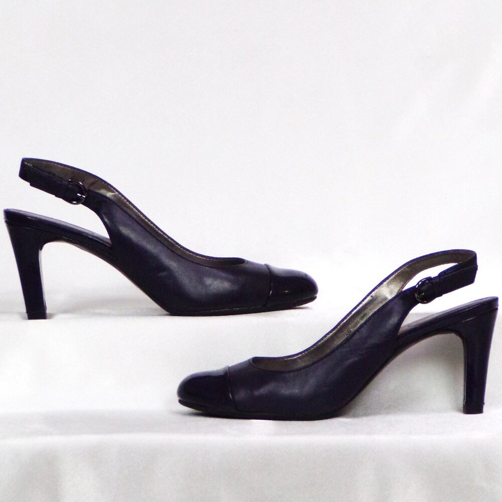 BANDOLINO size 8M BDLEVANI navy-blue slingback pumps leather uppers